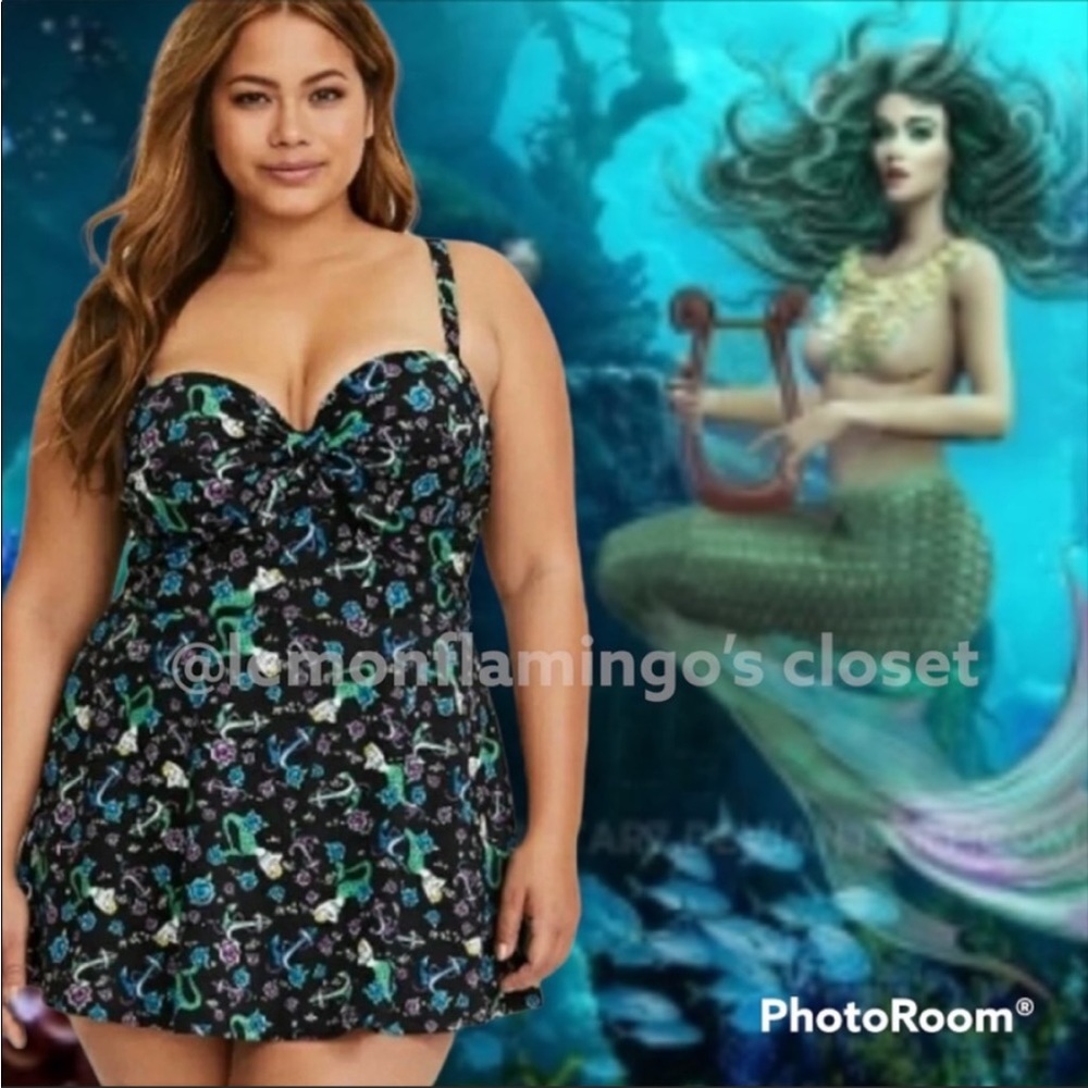 NWOT TORRID MERMAID tattoo print nautical swimsuit